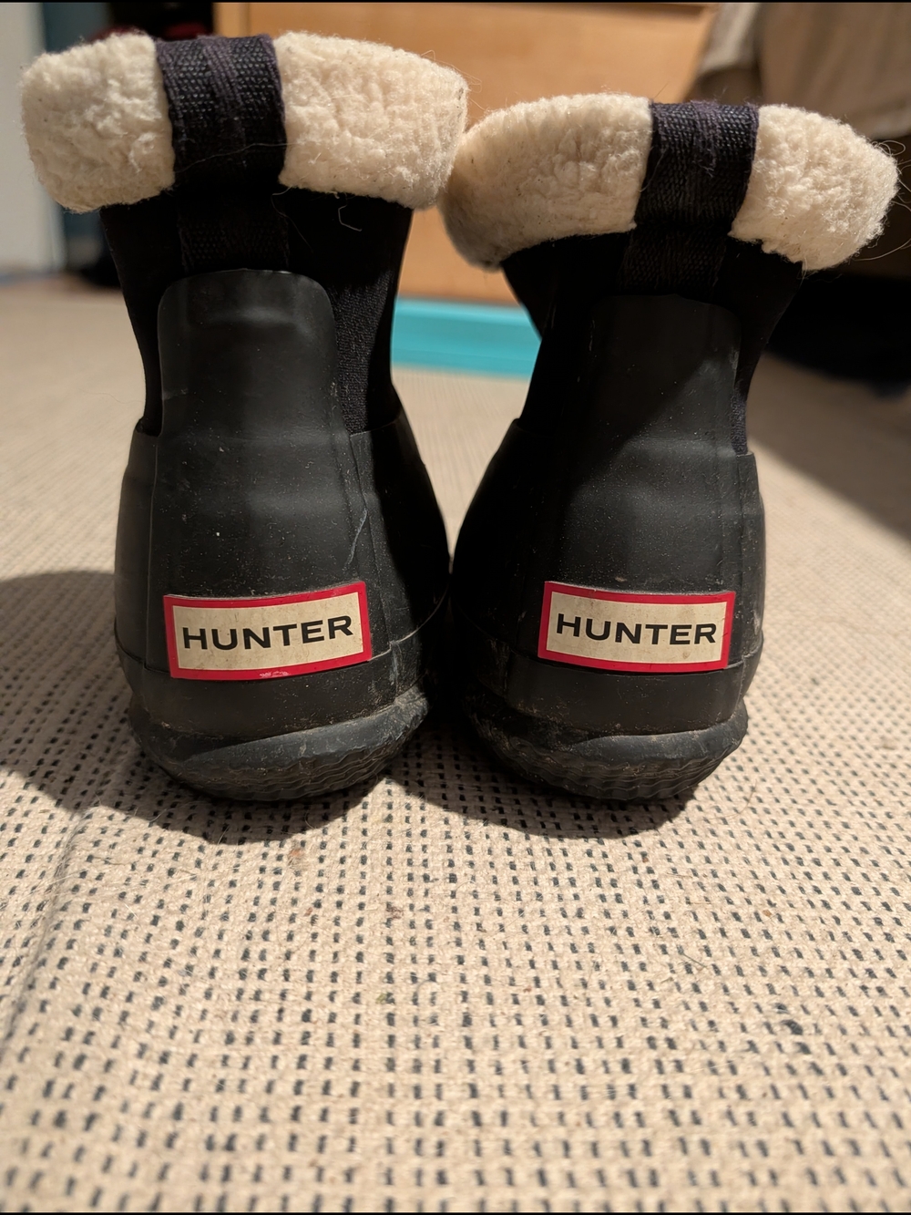Hunter Black Winter Rain Boots with Cream Sherpa Cuff